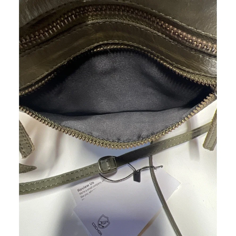 COCHOR Olive Green Soft Leather Crossbody Purse Travel Bag Adjustable Strap NWT
